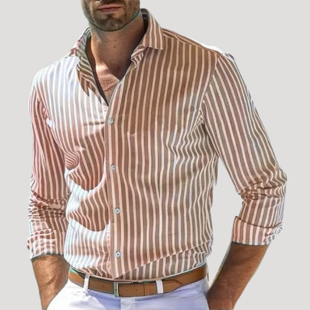 Men’s Striped Button Down Shirt Slim Fit Long Sleeve Top