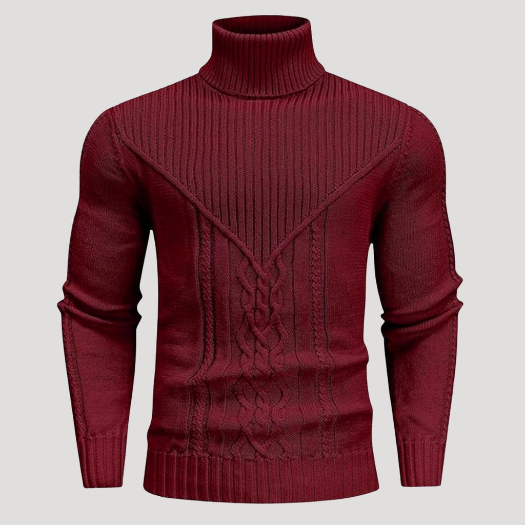 Men’s Ribbed Turtleneck Knit Sweater Slim Fit Pullover