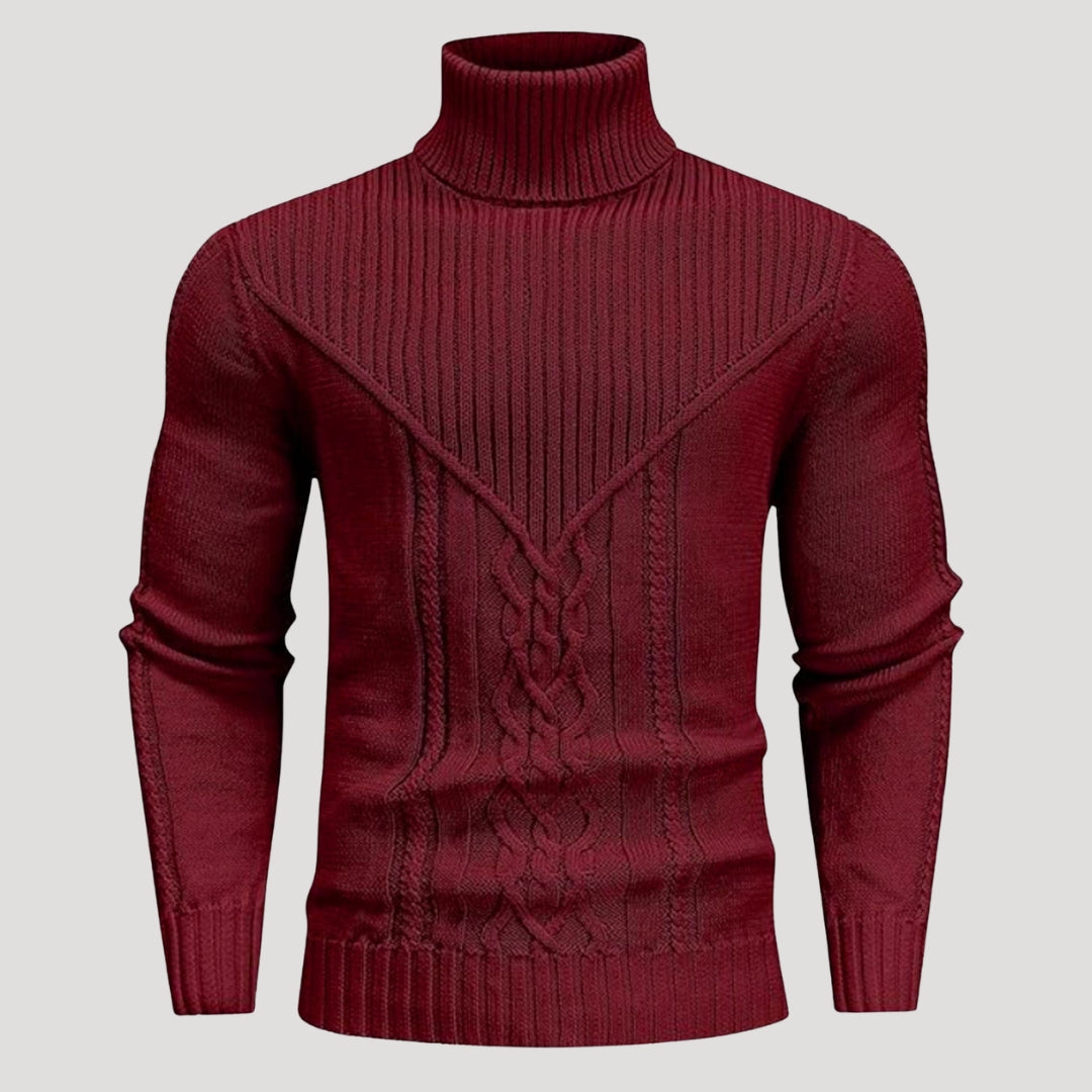 Men’s Ribbed Turtleneck Knit Sweater Slim Fit Pullover
