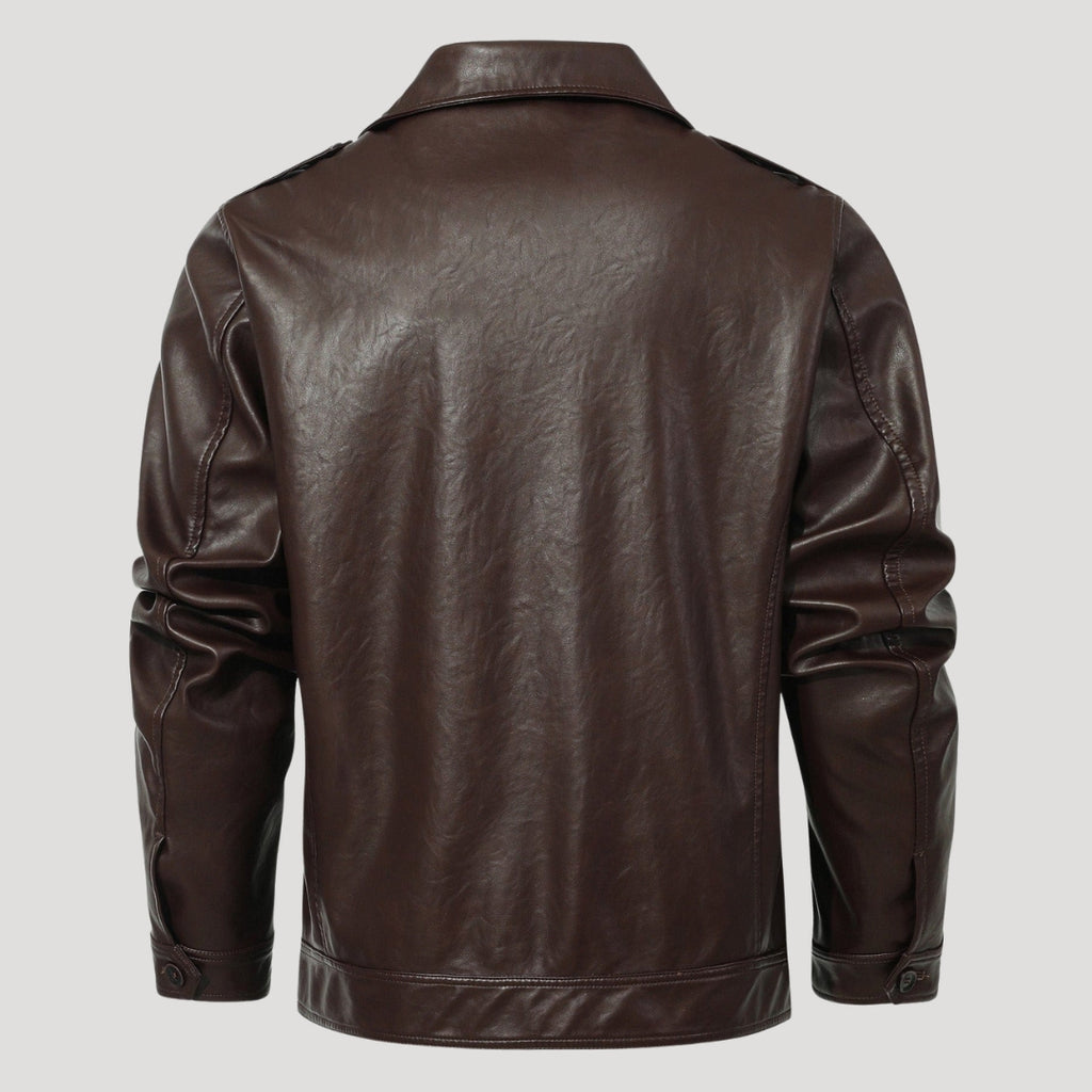 Men’s Brown Leather Field Jacket With Button Front Pockets