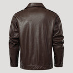 Men’s Brown Leather Field Jacket With Button Front Pockets