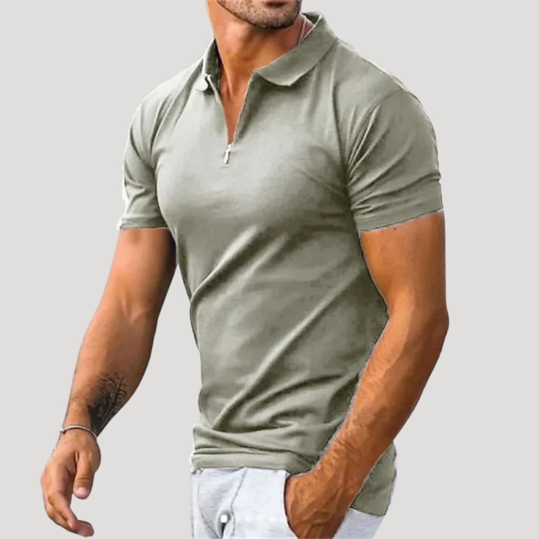 Mens Polo Shirt Short Sleeve Casual Shirt Zip Collar