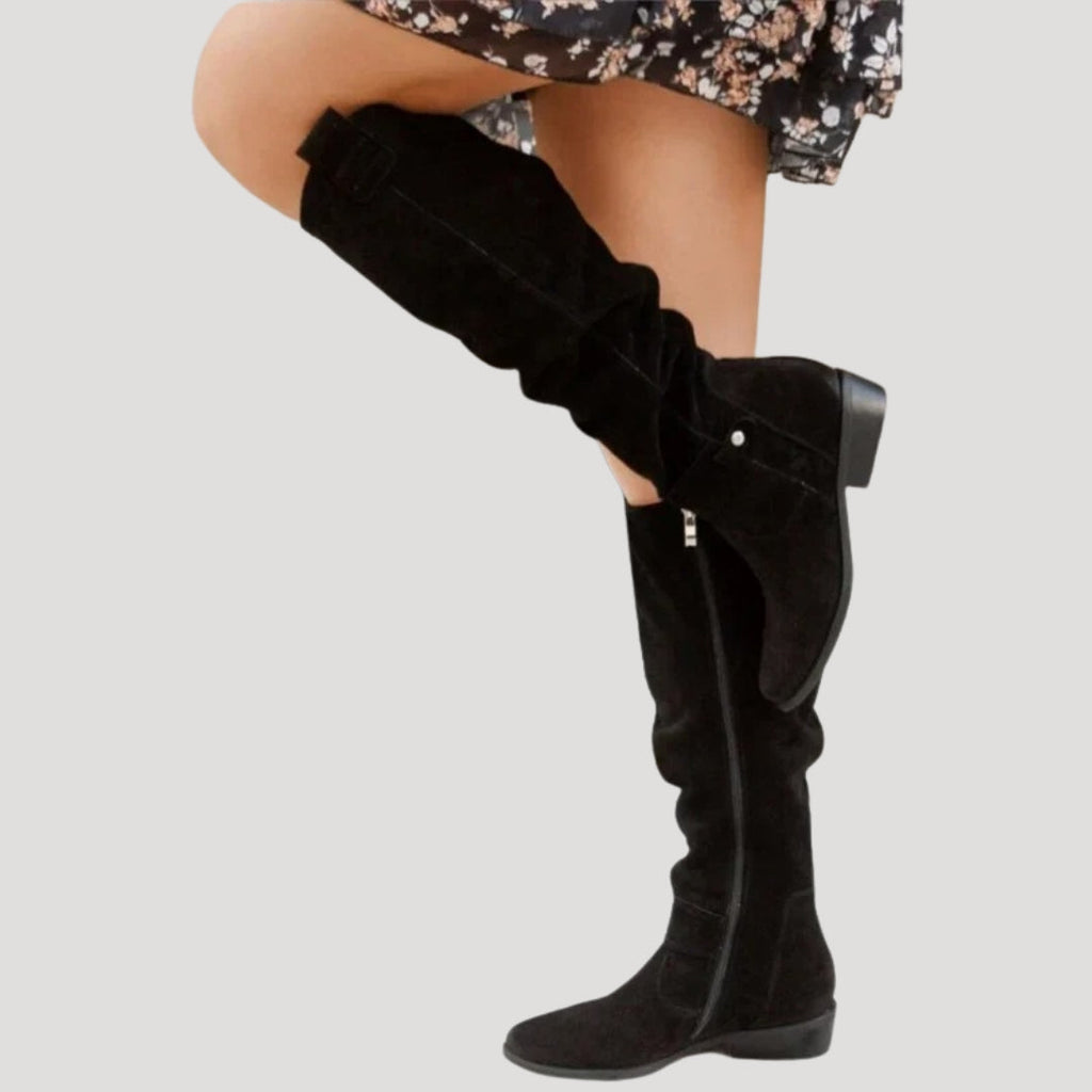 Women’s Slouchy Knee High Boots Low Heel Tall Fashion Shoes
