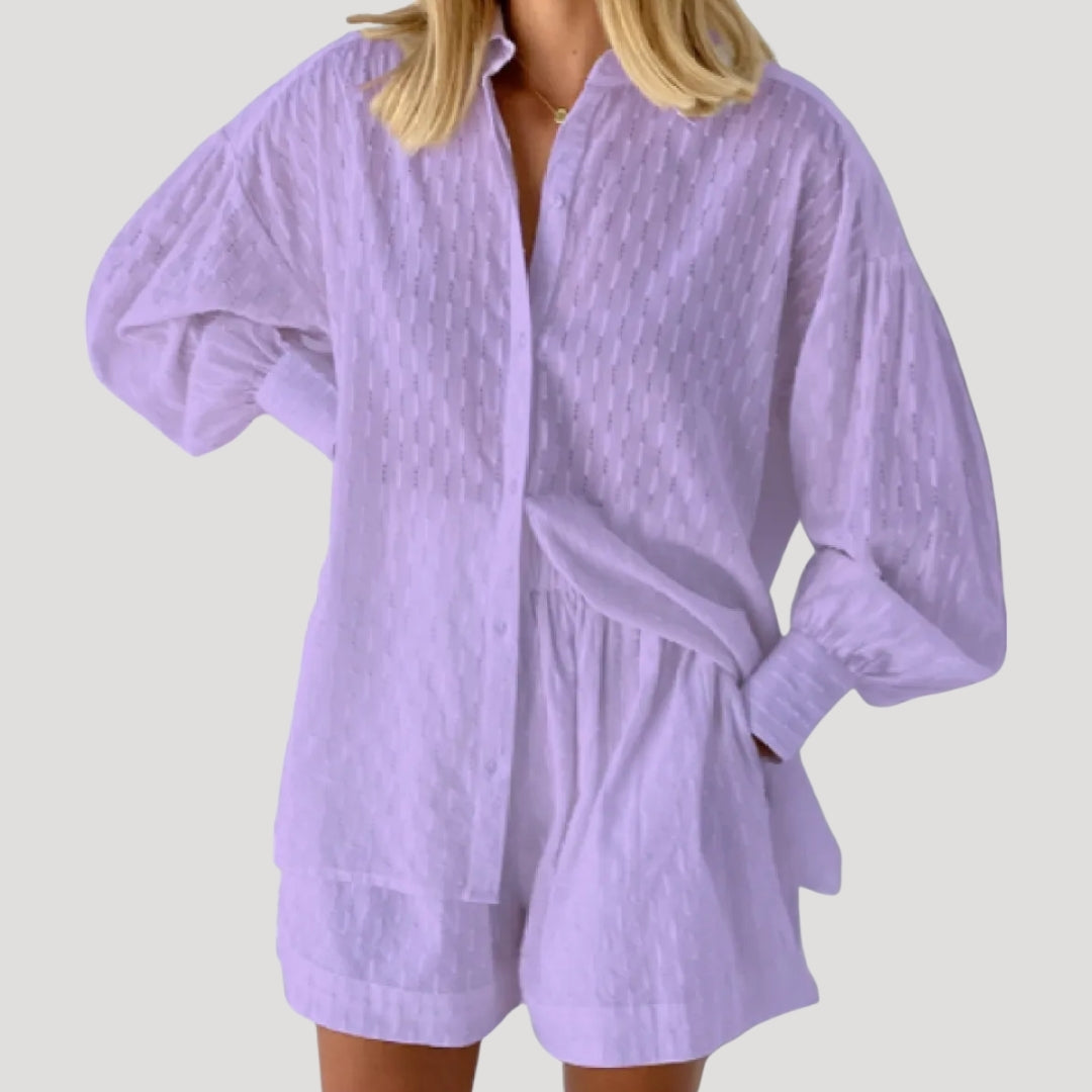 Women’s Matching Shirt and Shorts Co Ord Set Relaxed Fit Outfit