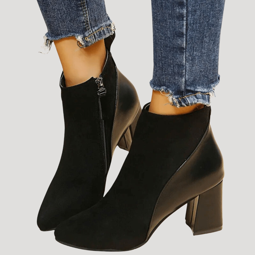 Women’s Ankle Boots Block Heel Zip Leather Short