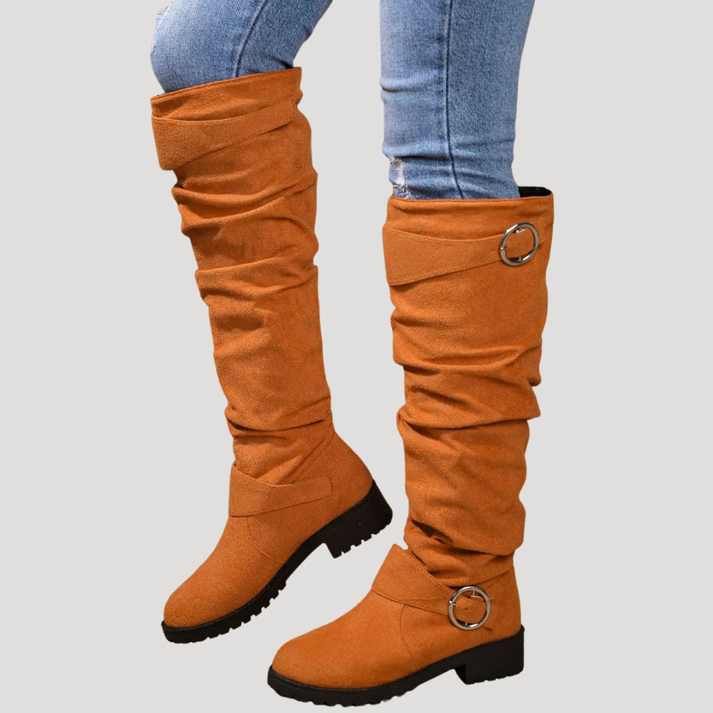Women’s Knee High Boots Slouch Buckle Flat Riding Casual