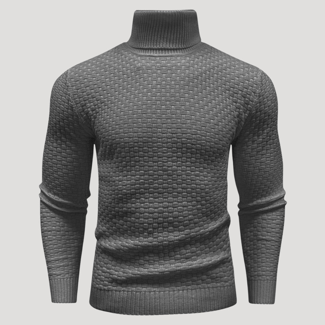 Men’s Textured Turtleneck Knit Sweater Casual Pullover Top