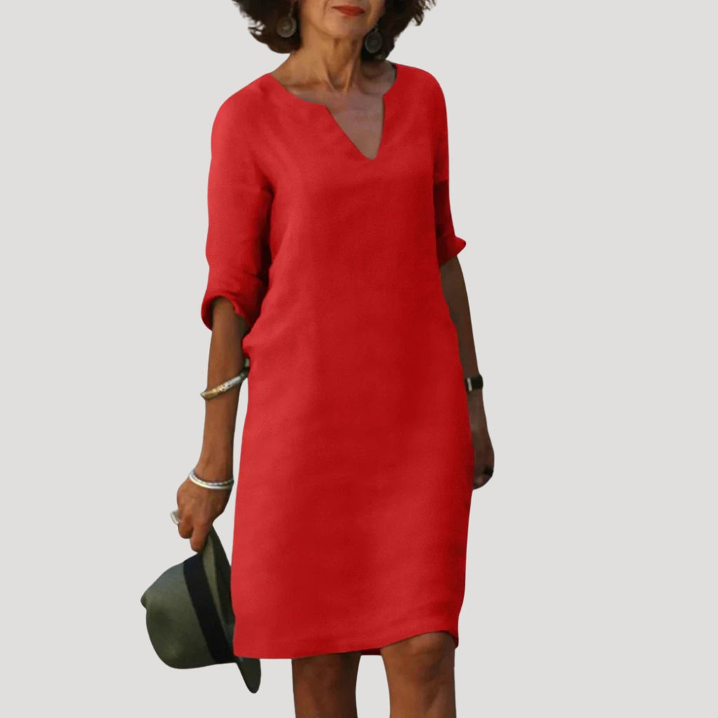Women’s Summer Dress Casual Midi Shift V Neck Sleeve