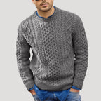 Men’s Cable Knit Sweater Crew Neck Textured Long Sleeve