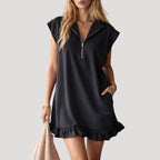 Women’s Mini Dress Summer Casual Shift Ruffle Zip
