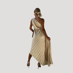 Women’s Dress Formal Cocktail Midi One Shoulder Pleated