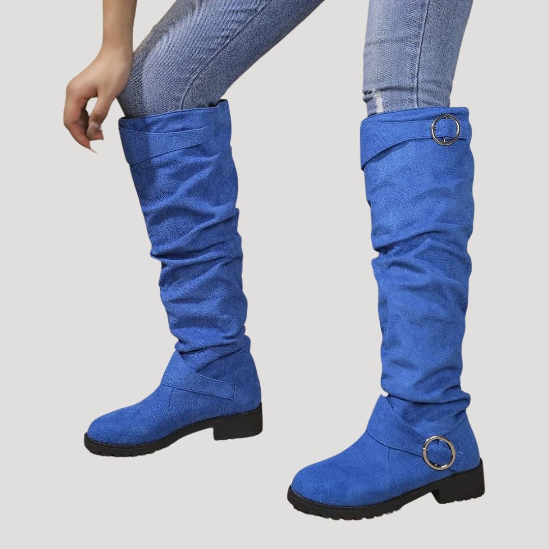 Women’s Knee High Boots Slouch Buckle Flat Riding Casual