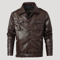 Men’s Brown Leather Field Jacket With Button Front Pockets