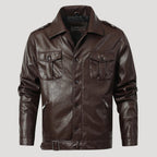 Men’s Brown Leather Field Jacket With Button Front Pockets