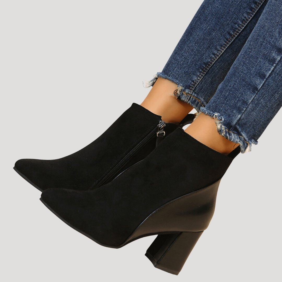 Women’s Ankle Boots Block Heel Zip Leather Short