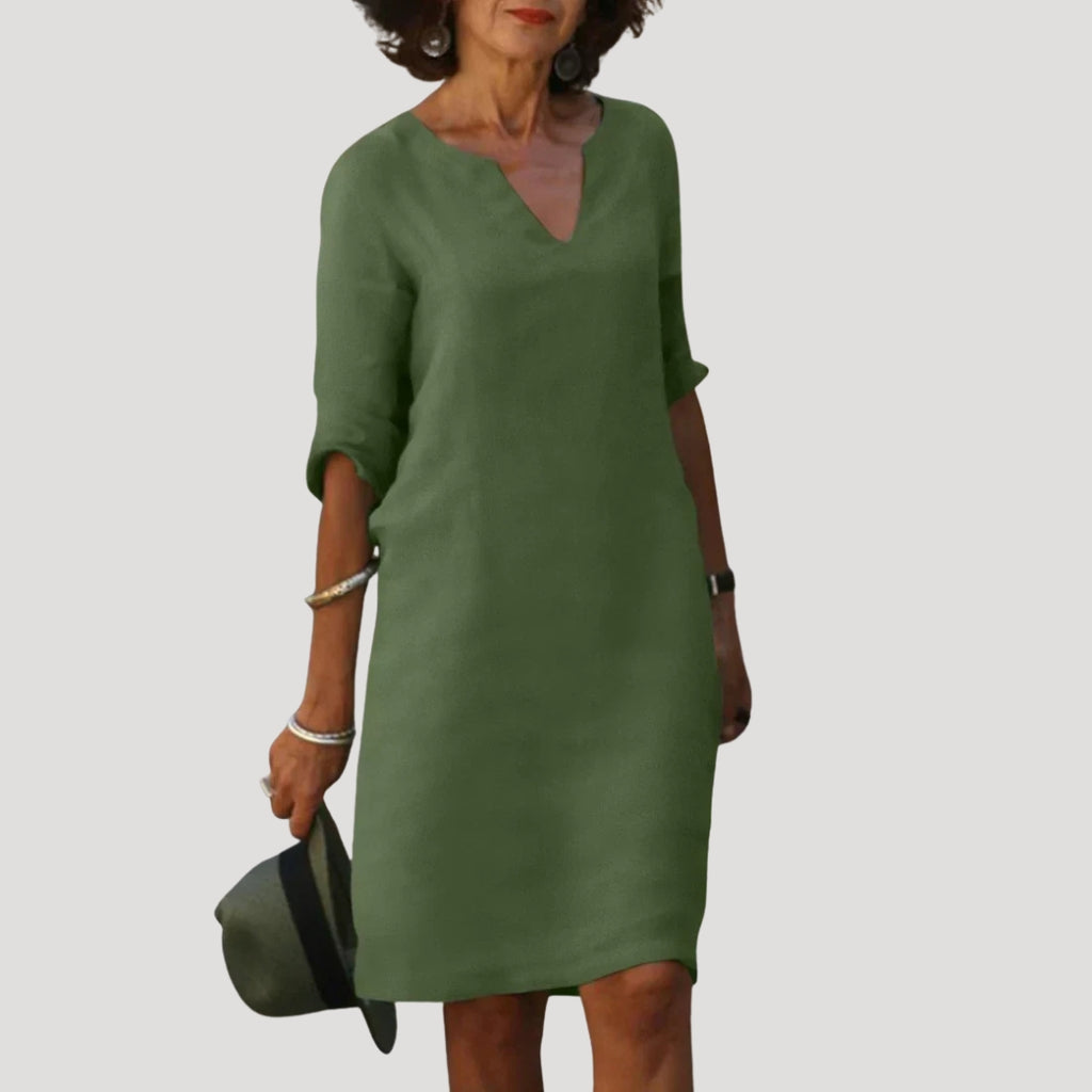 Women’s Summer Dress Casual Midi Shift V Neck Sleeve