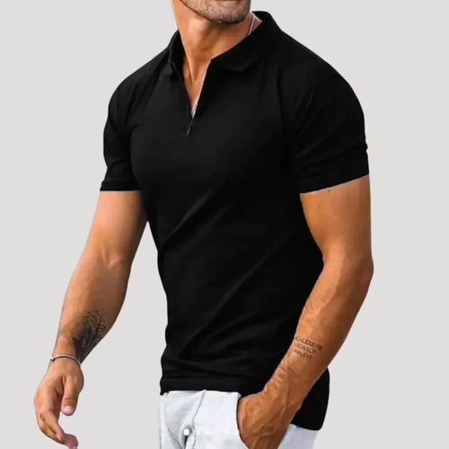 Mens Polo Shirt Short Sleeve Casual Shirt Zip Collar