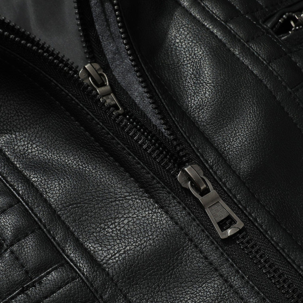 Men’s Leather Bomber Jacket Removable Hood Zip Outerwear