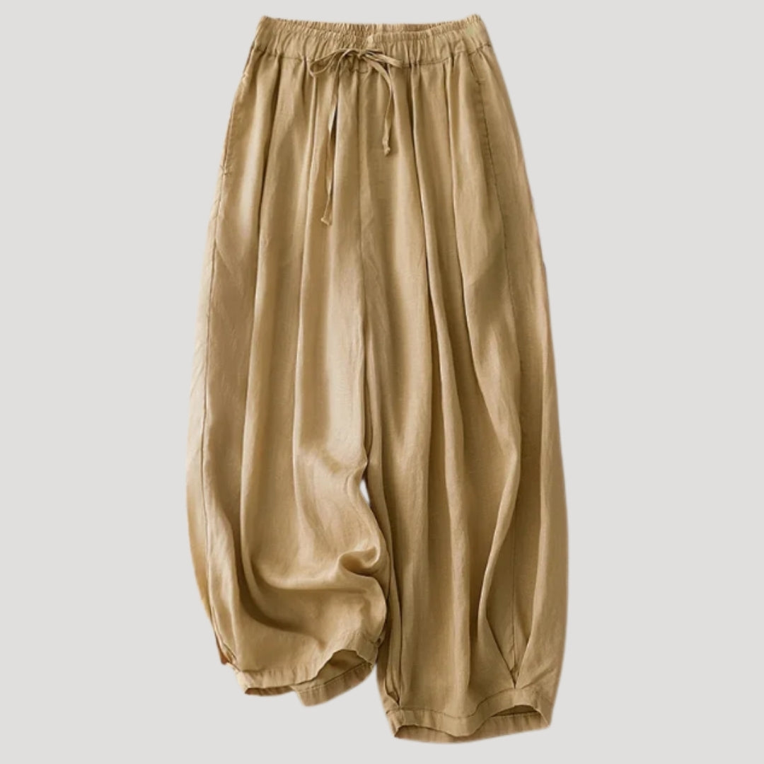 Women’s Linen Pants Loose Casual Elastic Waist Drawstring Cropped