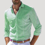Men’s Striped Button Down Shirt Slim Fit Long Sleeve Top