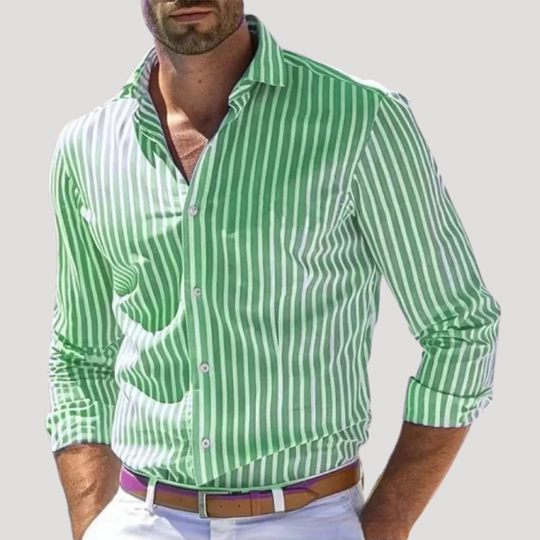 Men’s Striped Button Down Shirt Slim Fit Long Sleeve Top