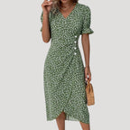 Women’s Summer Dress Midi Wrap Floral Casual V Neck