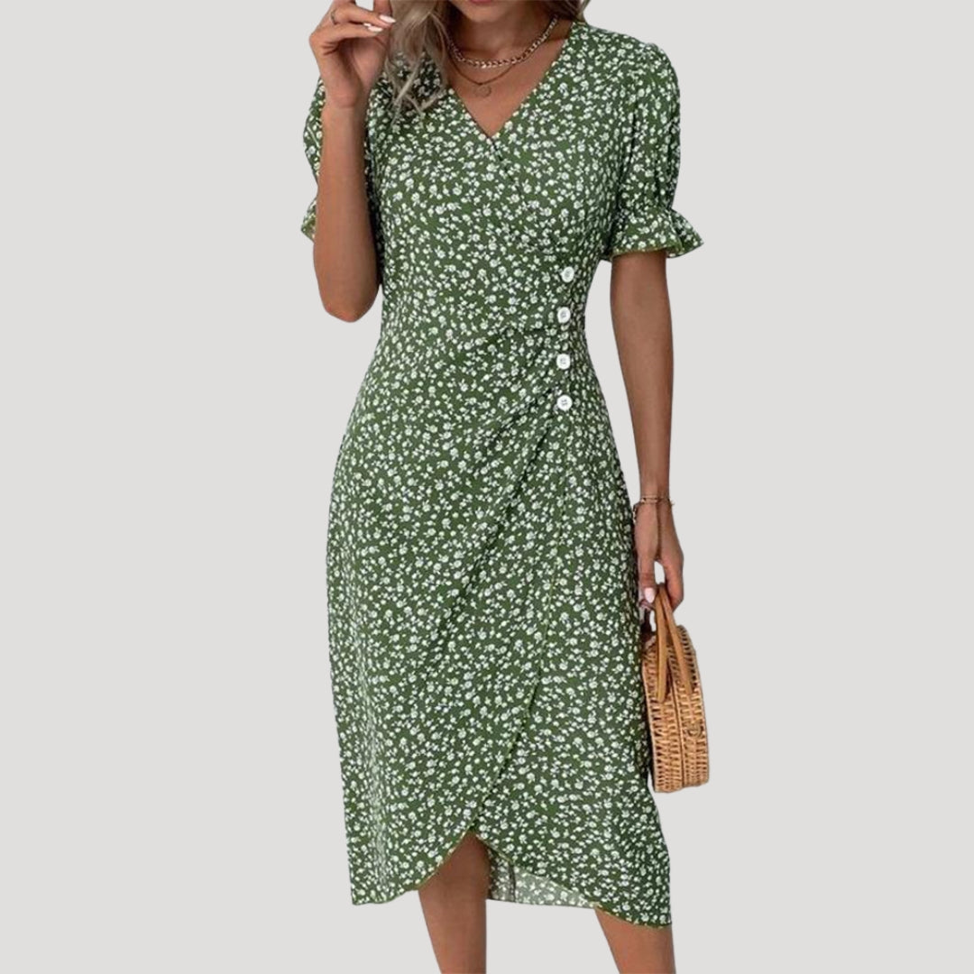 Women’s Summer Dress Midi Wrap Floral Casual V Neck