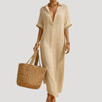 Women’s Maxi Dress Shirt Striped Button Casual Summer Beach