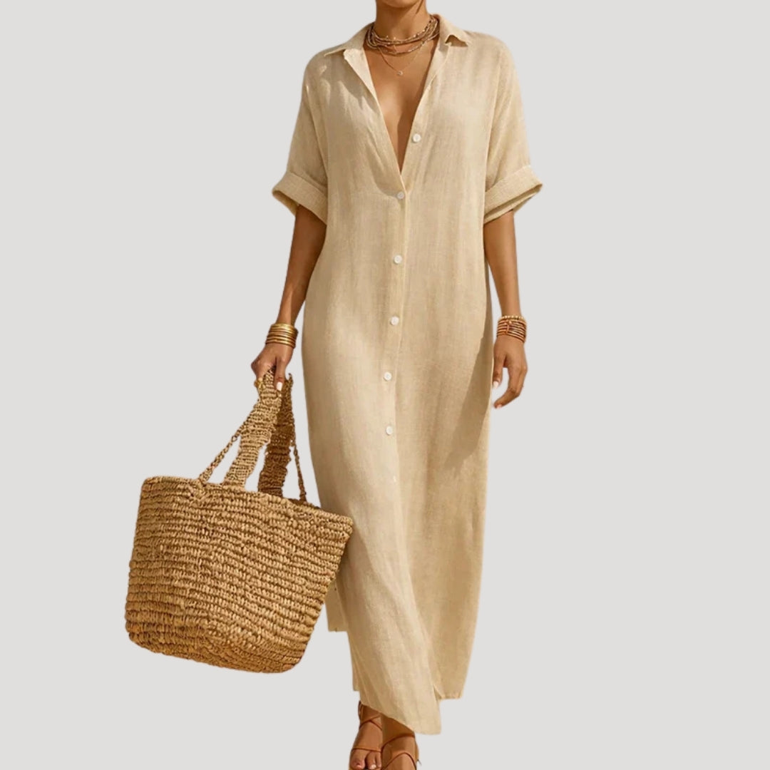 Women’s Maxi Dress Shirt Striped Button Casual Summer Beach