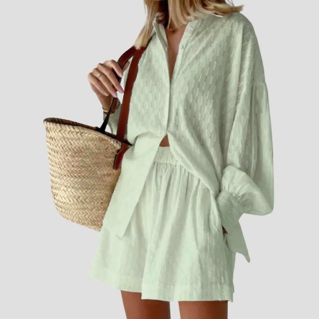 Women’s Matching Shirt and Shorts Co Ord Set Relaxed Fit Outfit