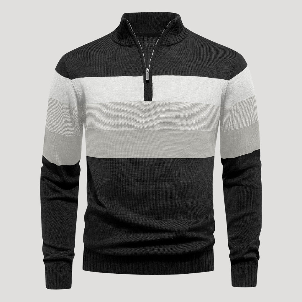 Men’s Striped Quarter Zip Sweater Casual Knit Pullover Top