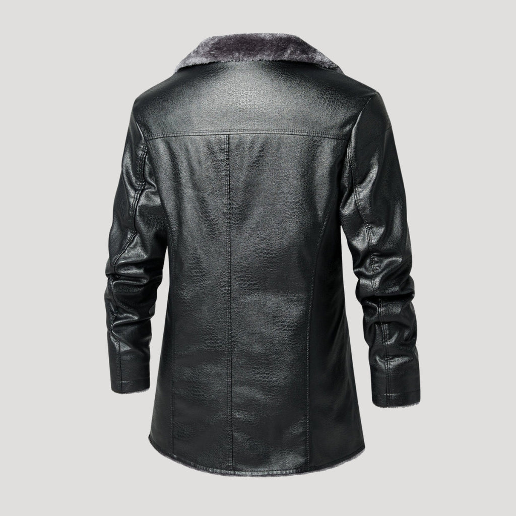 Men’s Faux Leather Shearling Longline Button Coat Jacket