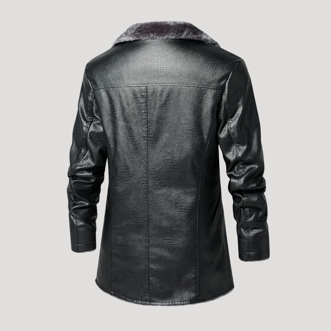 Men’s Faux Leather Shearling Longline Button Coat Jacket