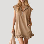 Women’s Mini Dress Summer Casual Shift Ruffle Zip