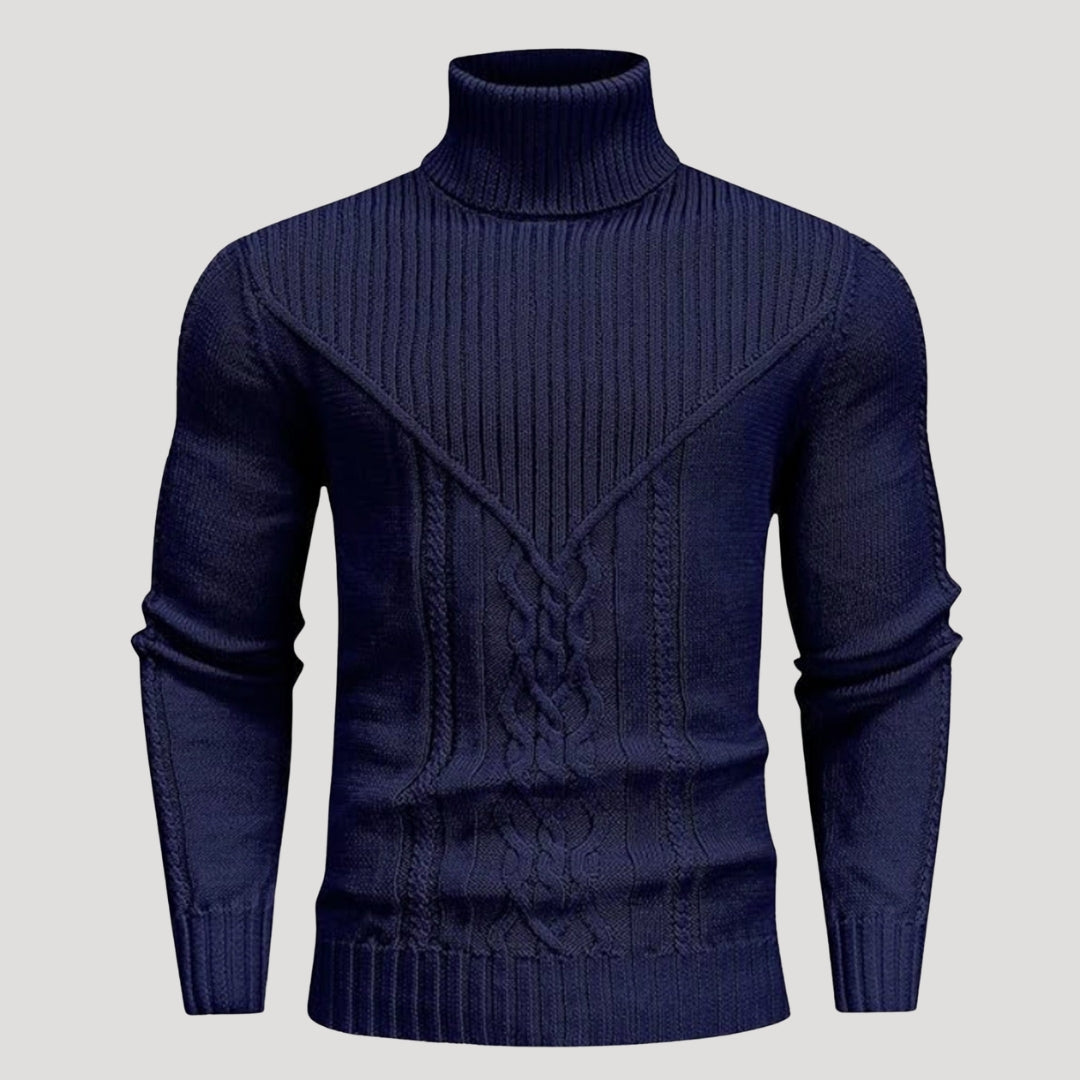 Men’s Ribbed Turtleneck Knit Sweater Slim Fit Pullover