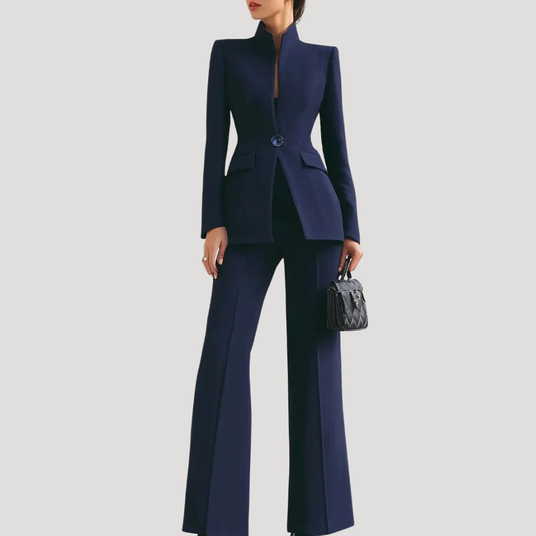 Women Tailored Blazer Wide Leg Trouser Suit Set Elegant