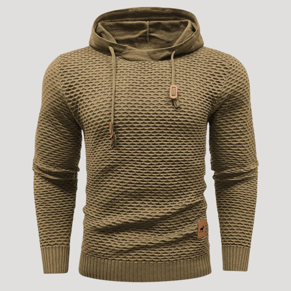 Men’s Textured Knit Pullover Hoodie Long Sleeve Sweater