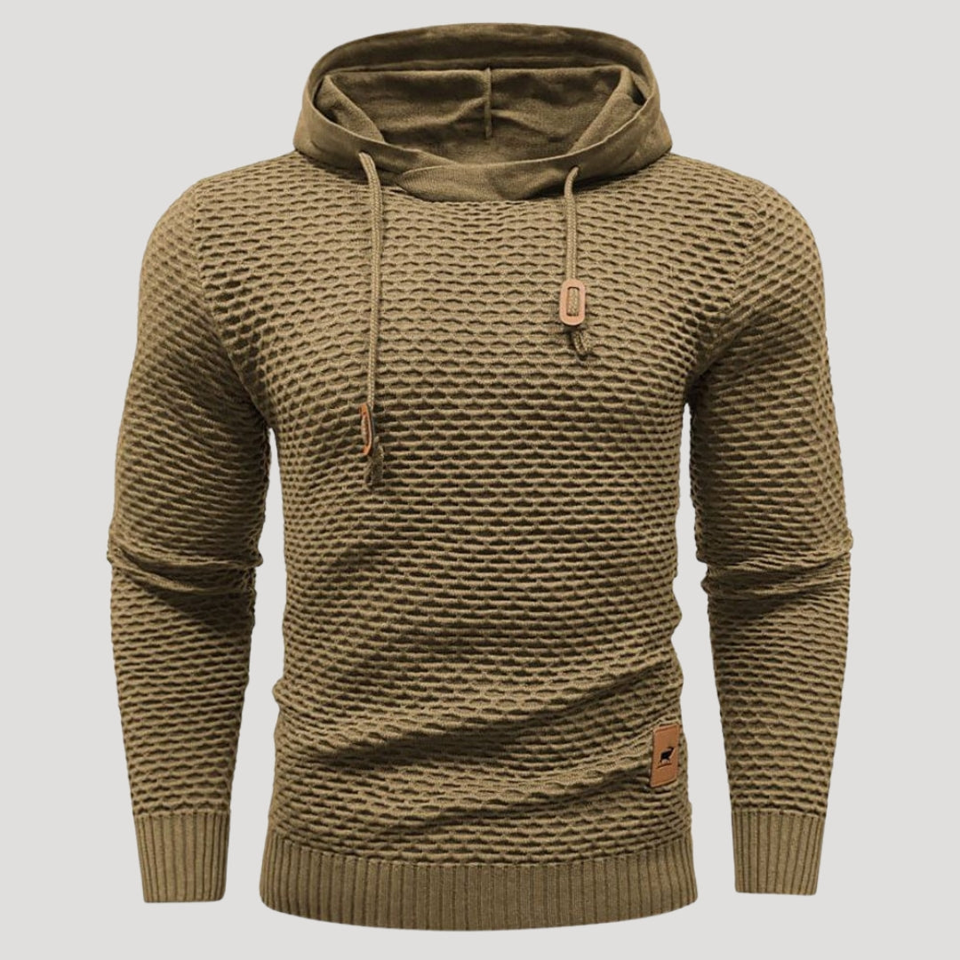 Men’s Textured Knit Pullover Hoodie Long Sleeve Sweater