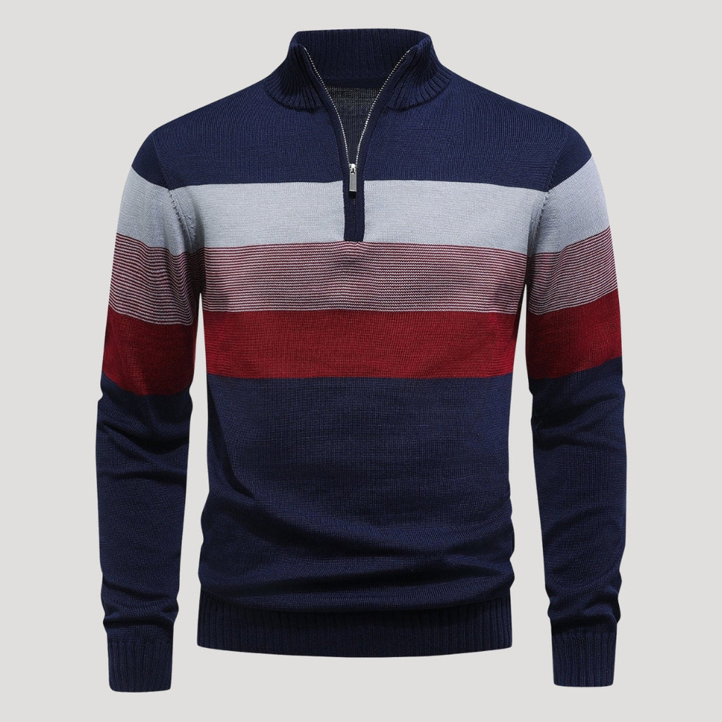 Men’s Striped Quarter Zip Sweater Casual Knit Pullover Top