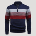 Men’s Striped Quarter Zip Sweater Casual Knit Pullover Top