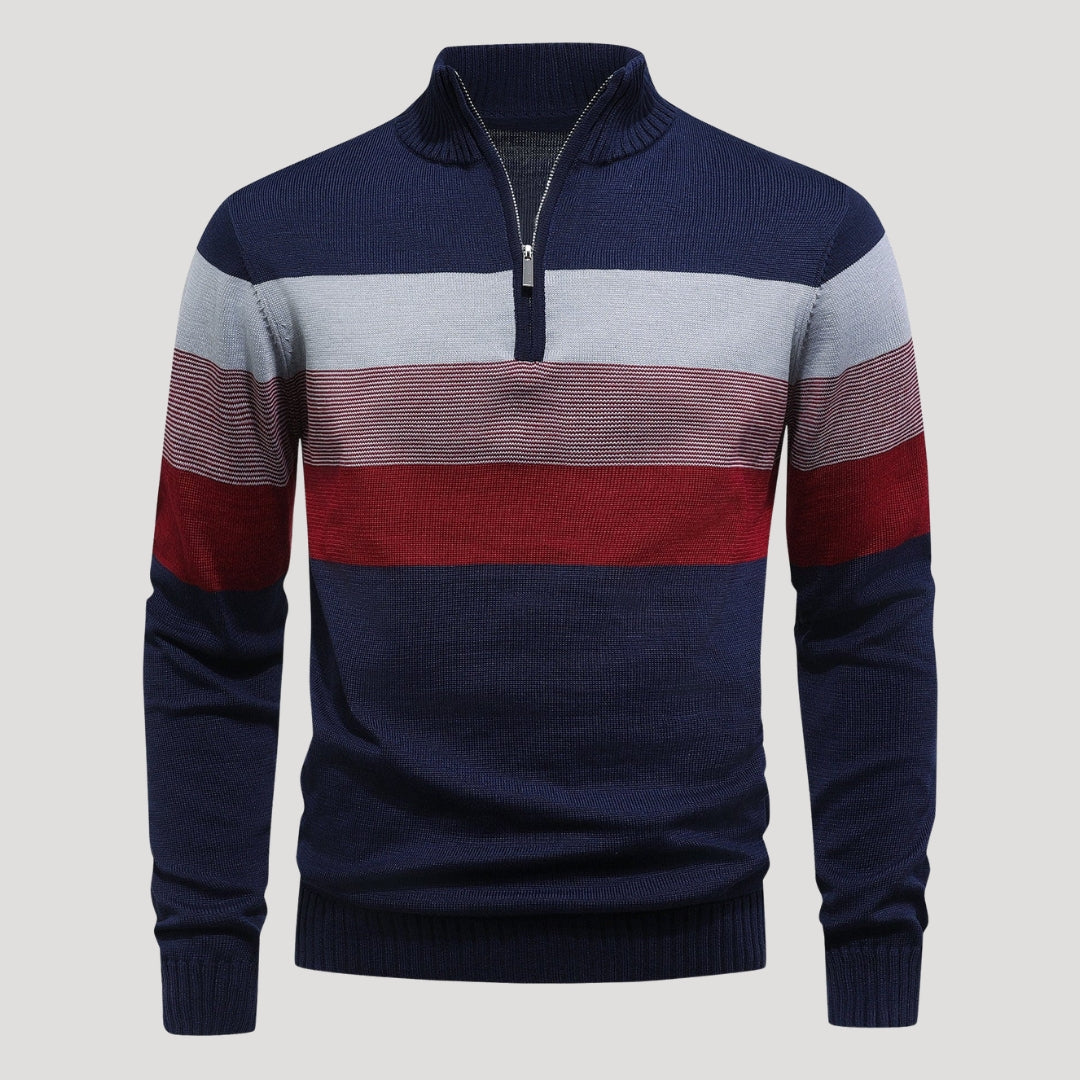 Men’s Striped Quarter Zip Sweater Casual Knit Pullover Top