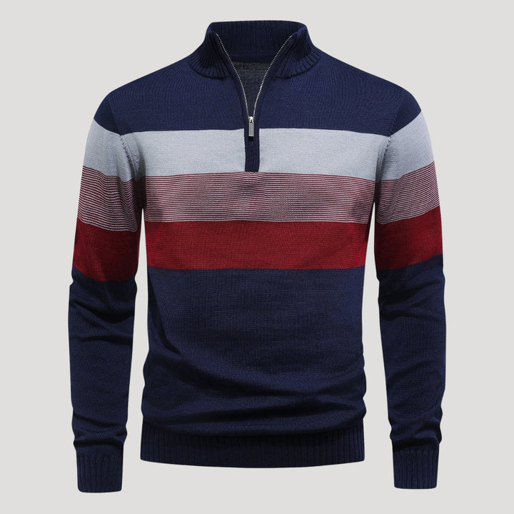 Men’s Striped Quarter Zip Sweater Casual Knit Pullover Top