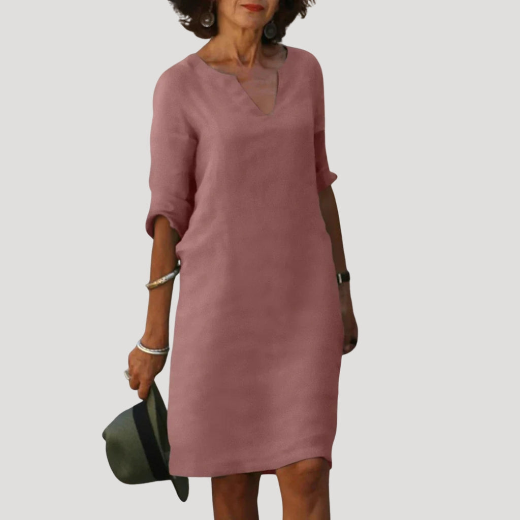 Women’s Summer Dress Casual Midi Shift V Neck Sleeve