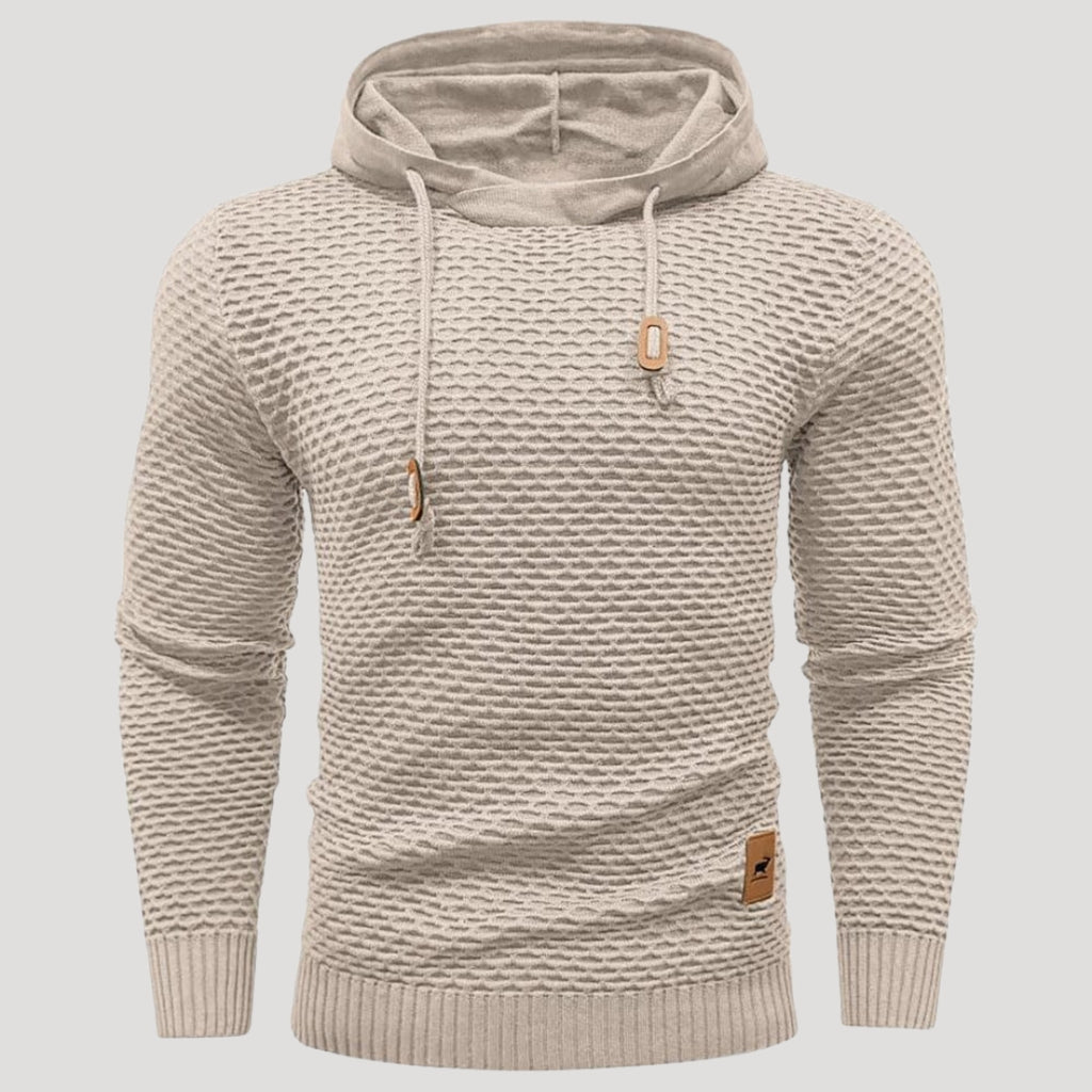 Men’s Textured Knit Pullover Hoodie Long Sleeve Sweater