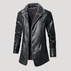 Men’s Faux Leather Shearling Longline Button Coat Jacket