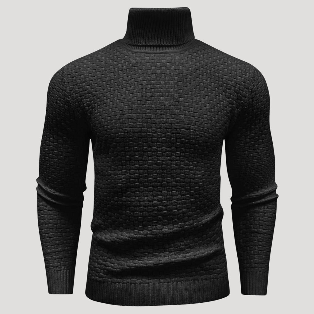 Men’s Textured Turtleneck Knit Sweater Casual Pullover Top