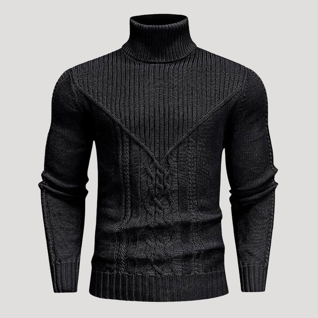 Men’s Ribbed Turtleneck Knit Sweater Slim Fit Pullover