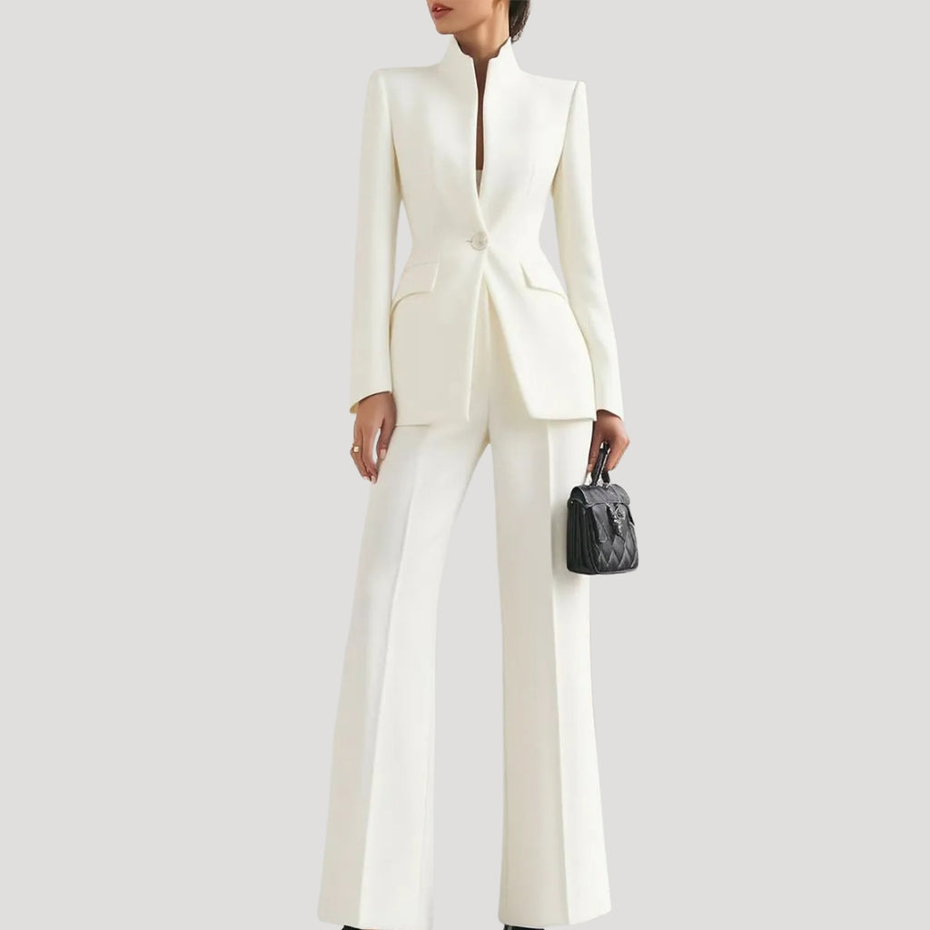 Women Tailored Blazer Wide Leg Trouser Suit Set Elegant