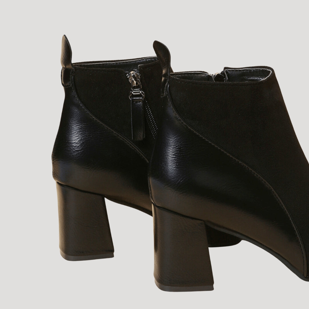 Women’s Ankle Boots Block Heel Zip Leather Short