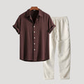 Men’s Linen Shirt Pants Set Short Sleeve Casual Outfit